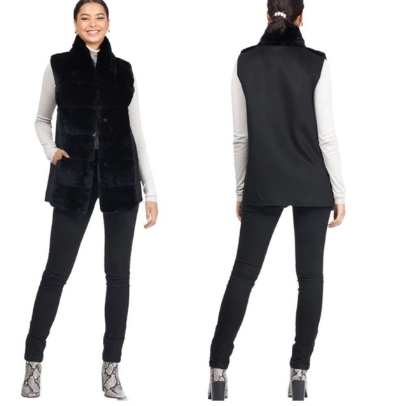 GORSKI Fur Reversible Rex Rabbit Vest with Wool Back and Belt NEW Size Small - Picture 3 of 11